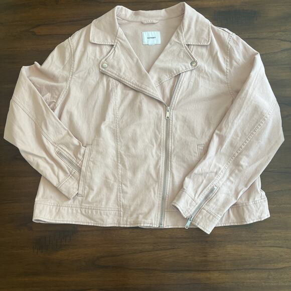 Old Navy Moto Jacket Women's 2XL Abalone Pink Denim Stretch Grunge Whimsygoth - Picture 3 of 11